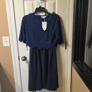2 Piece MATERNITY Chic Navy Blue Lace Overlay Dress